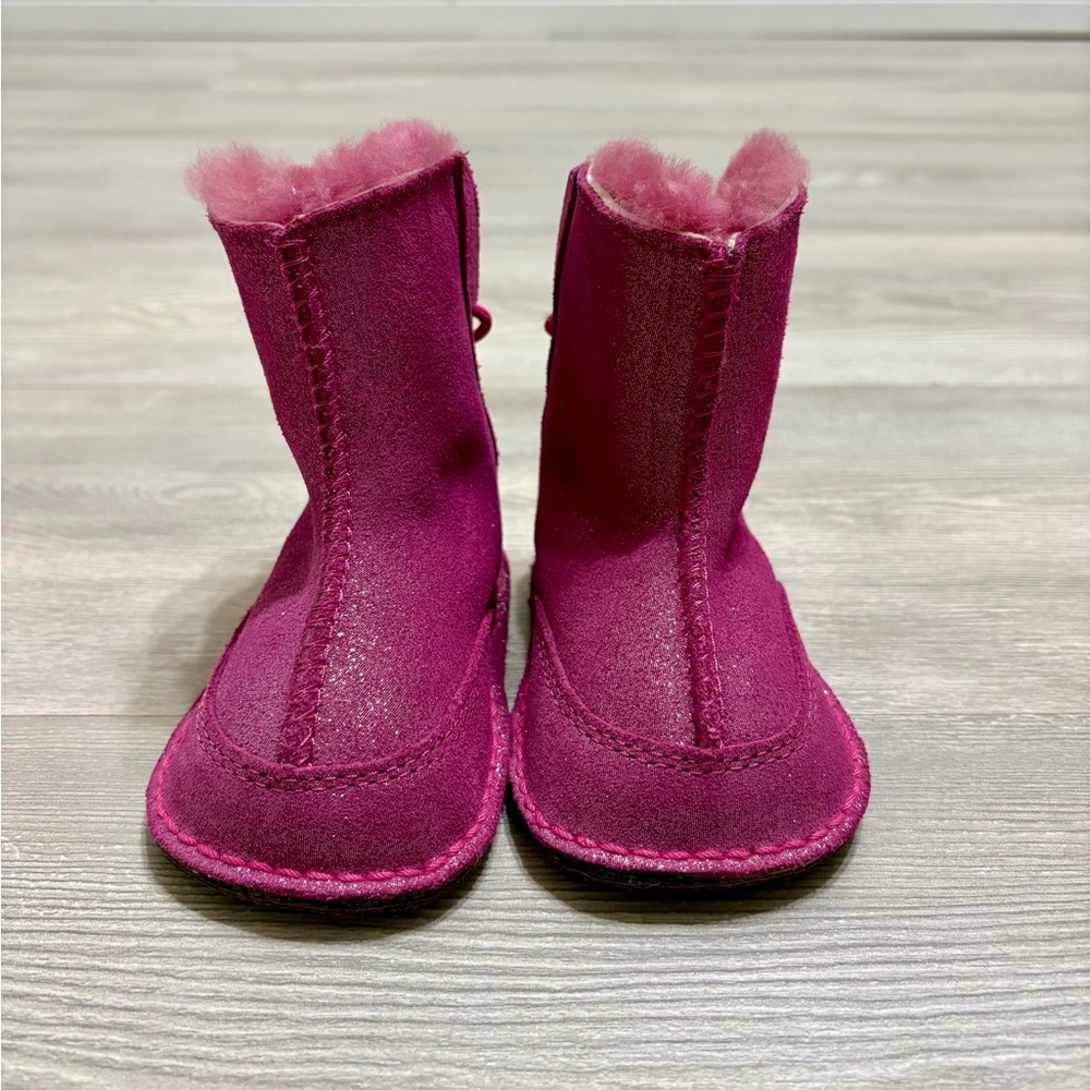 UGG Australia Baby Boo Glitter Elastic Lace Back SlipOn Fuzzy Toddler Boots Pink - Picture 10 of 10